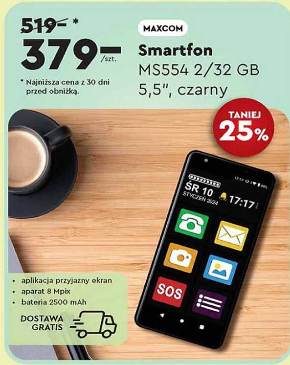 Smartfon MS554 2/32 GB 5,5", czarny