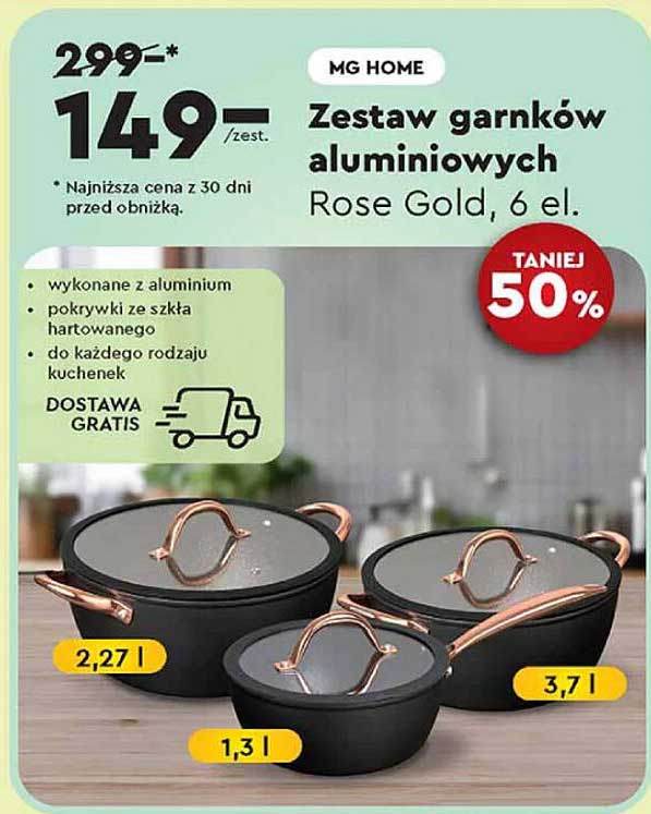 Zestaw garnków aluminiowych Rose Gold, 6 el.