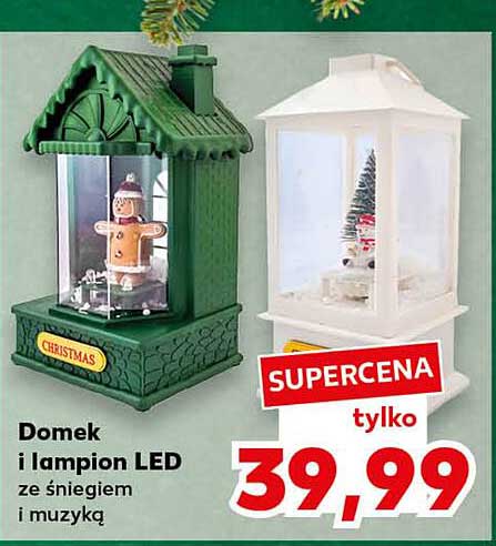 Domek i lampion LED ze śniegiem i muzyką