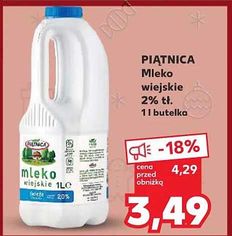 PIĄTNICA Mleko wiejskie 2% tł. 1 l butelka
