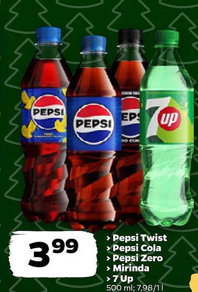 Pepsi Twist  
Pepsi Cola  
Pepsi Zero  
Mirinda  
7 Up