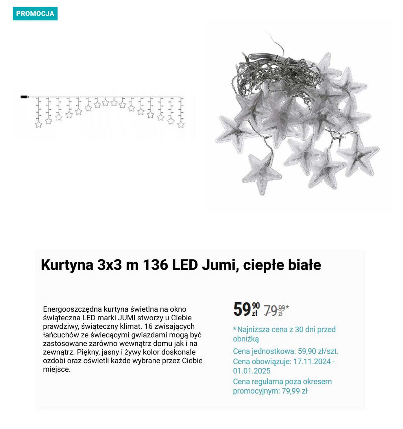 Kurtyna 3x3 m 136 LED Jumi, ciepłe białe