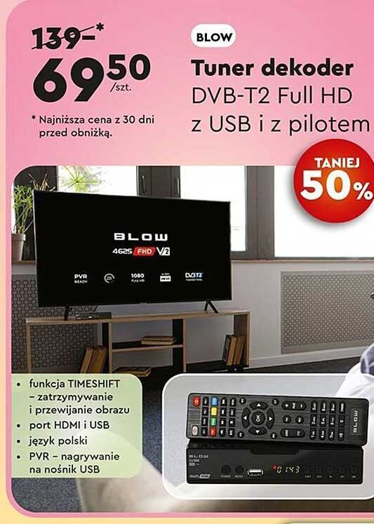 BLOW Tuner dekoder DVB-T2 Full HD z USB i z pilotem