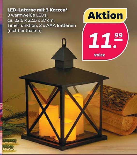 LED-Laterne mit 3 Kerzen