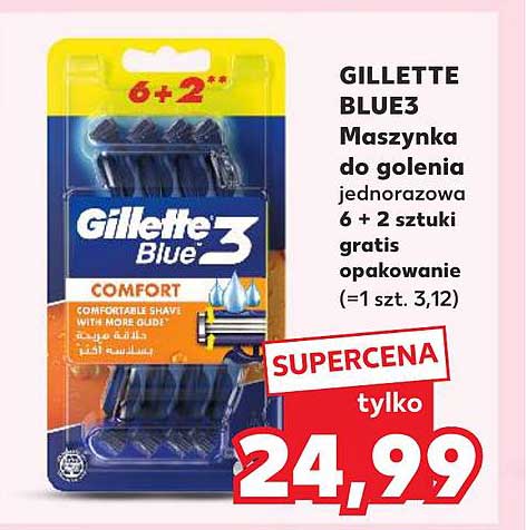 GILLETTE BLUE3 Maszynka do golenia jednorazowa 6 + 2 sztuki gratis opakowanie