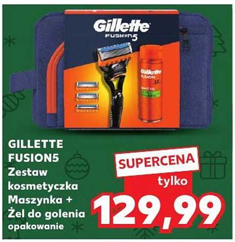 GILLETTE FUSION5 Zestaw kosmetyczka Maszynka + Żel do golenia opakowanie