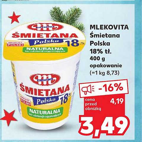 MLEKOVITA Śmietana Polska 18% tł. 400 g opakowanie