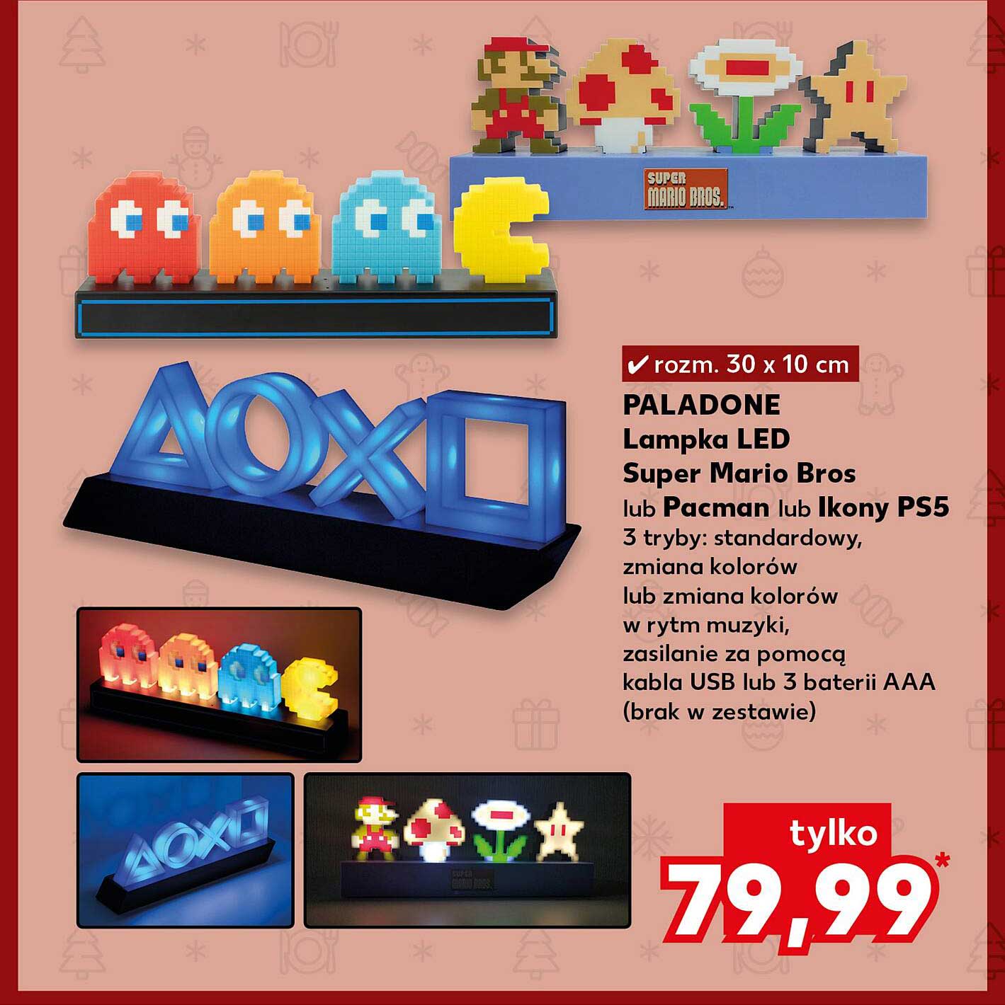 PALADONE Lampka LED Super Mario Bros lub Pacman lub Ikony PS5