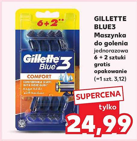 GILLETTE BLUE3 Maszynka do golenia jednorazowa 6 + 2 sztuki gratis opakowanie