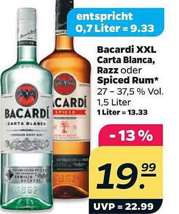 Bacardi XXL Carta Blanca, Razz oder Spiced Rum*