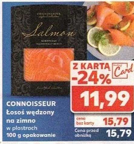 CONNOISSEUR Łosoś wędzony na zimno w plastrach 100 g opakowanie