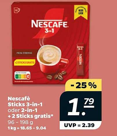 Nescafé Sticks 3-in-1 oder 2-in-1 + 2 Sticks gratis*