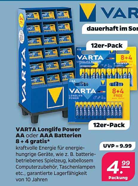 VARTA Longlife Power AA lub AAA Baterie 8 + 4 gratis