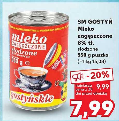 SM GOSTYŃ Mleko zagęszczone 8% tł. słodzone 530 g puszka