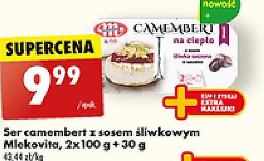 Ser camembert z sosem śliwkowym Mlekovita, 2x100 g + 30 g