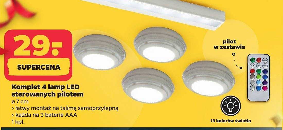 Komplet 4 lamp LED sterowanych pilotem