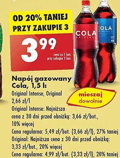 Napoje gazowane Cola, 1,5 l: Original Intense, Original