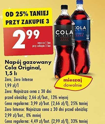 Napoje gazowane Cola Original, 1,5 l: Zero, Zero Intense