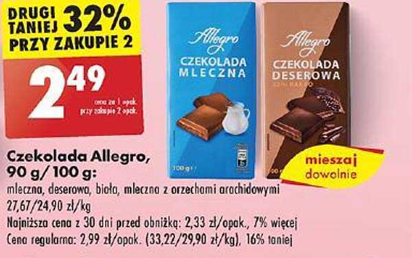 Czekolada Allegro, 90 g/100 g: