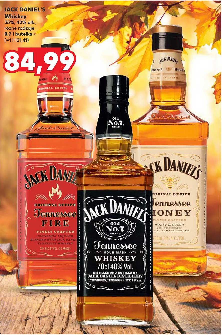 Jack Daniel's Whiskey 35%, 40% alk., różne rodzaje 0,7 l butelka