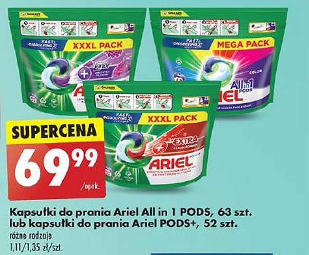 Kapsułki do prania Ariel All in 1 PODS, 63 szt. lub kapsułki do prania Ariel PODS+, 52 szt.