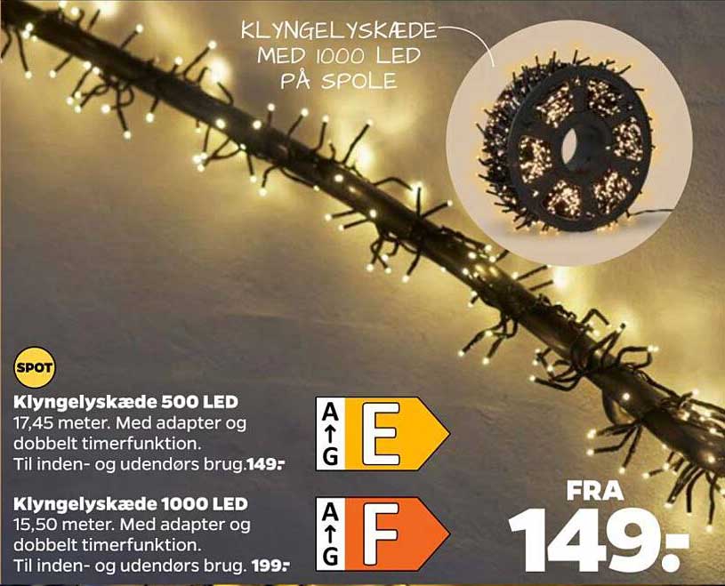 Klyngelyskæde med 1000 LED på spole