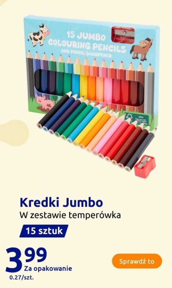 Kredki Jumbo W zestawie temperówka 15 sztuk