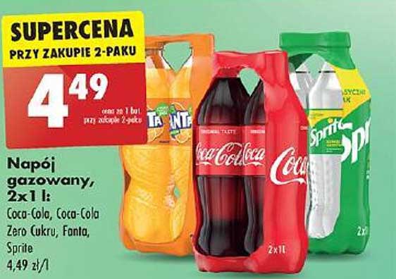 Napoje gazowane, 2x1: Coca-Cola, Coca-Cola Zero Cukru, Fanta, Sprite