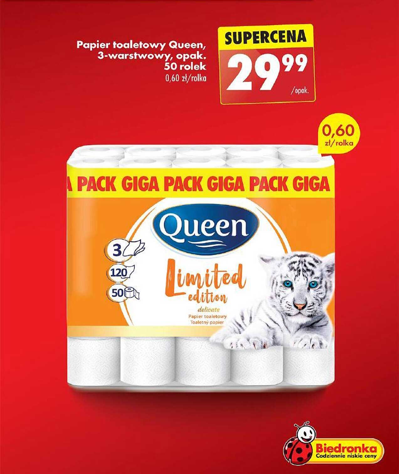 Papier toaletowy Queen, 3-warstwowy, opak. 50 rolek