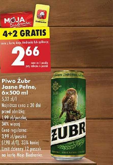 Piwko Żubr Jasne Pełne, 6x500 ml