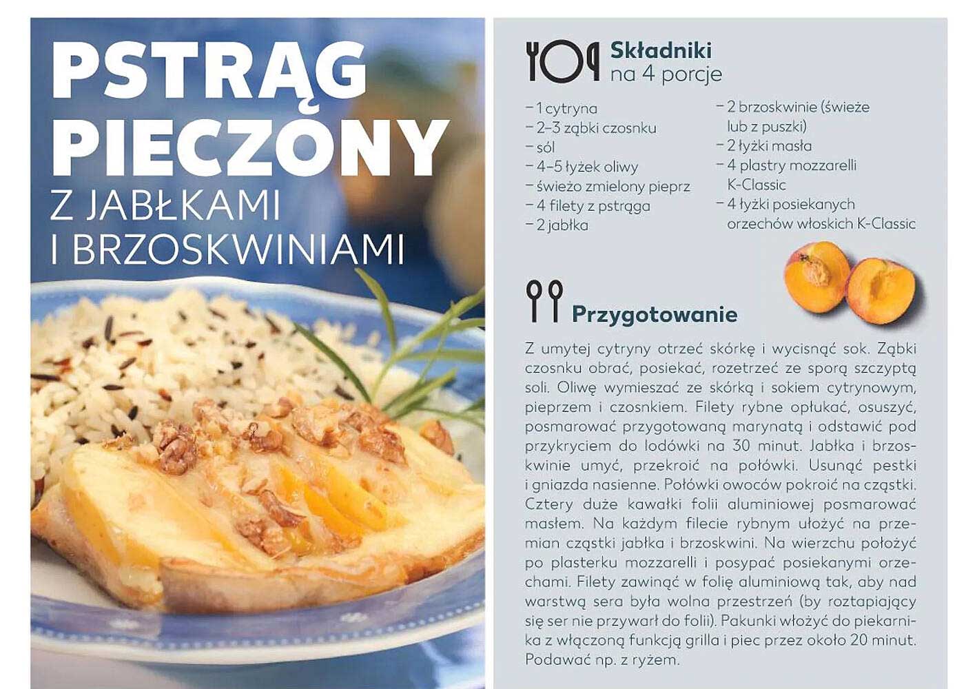 Pstrąg pieczony z jabłkami i brzoskwiniami