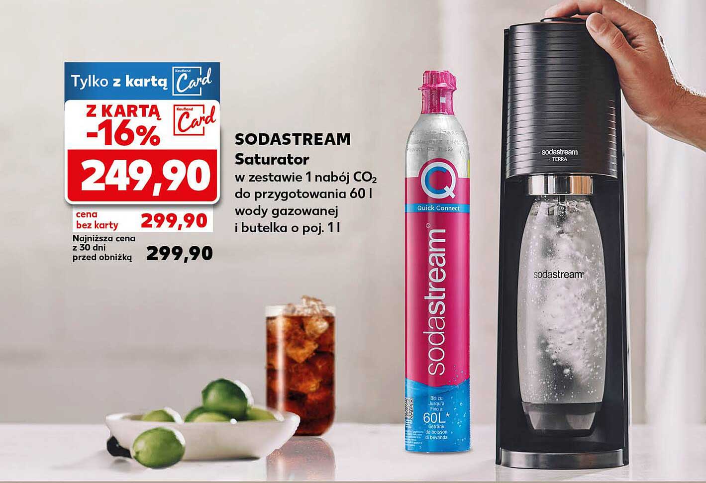 SODASTREAM Saturator w zestawie 1 nabój CO2 do przygotowania 60 l wody gazowanej i butelka o poj. 1 l