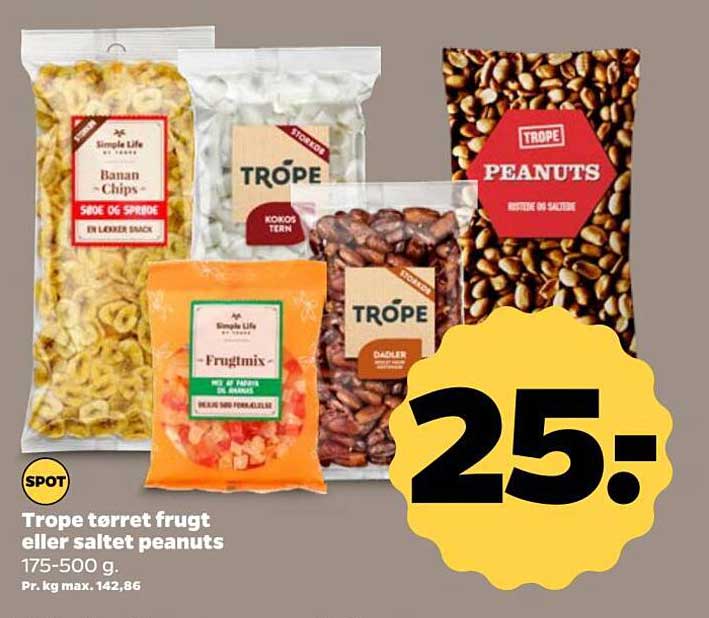 Trope tørret frugt eller saltet peanuts