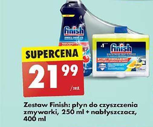 Zestaw Finish: płyn do czyszczenia zmywarki, 250 ml + nabłyszczacz, 400 ml