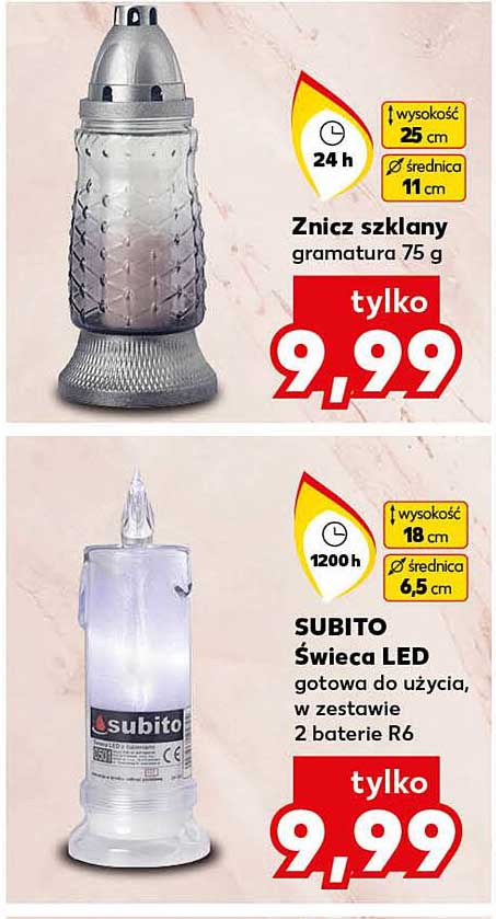 Znicz szklany  
SUBITO Świeca LED