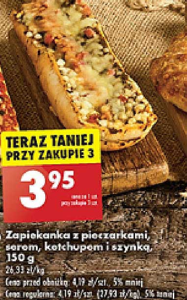 Zapiekanka z pieczarkami, serem, ketchupem i szynką