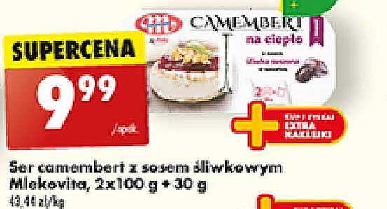 Ser camembert z sosem śliwkowym Mlekovita, 2x100 g + 30 g