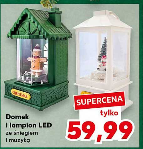 Domek i lampion LED ze śniegiem i muzyką