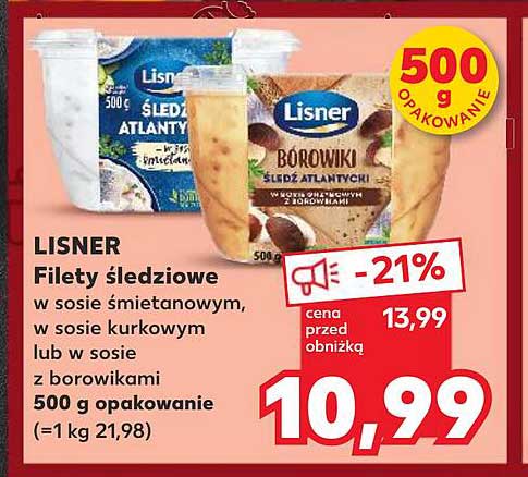 LISNER Filety śledziowe w sosie śmietanowym, w sosie kurkowym lub w sosie z borowikami 500 g opakowanie