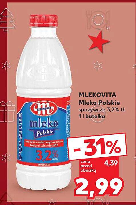 MLEKOVITA Mleko Polskie 3,2% tł. 1 l butelka