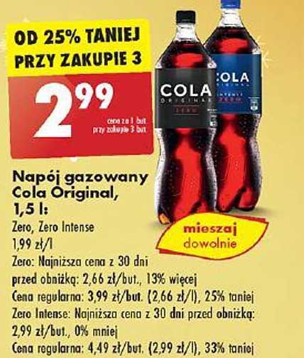 Napoje gazowane Cola Original, 1,5 l: Zero, Zero Intense