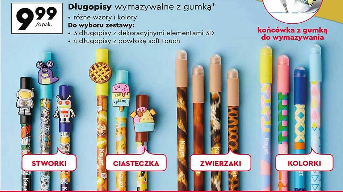 Długopisy wymazywalne z gumką