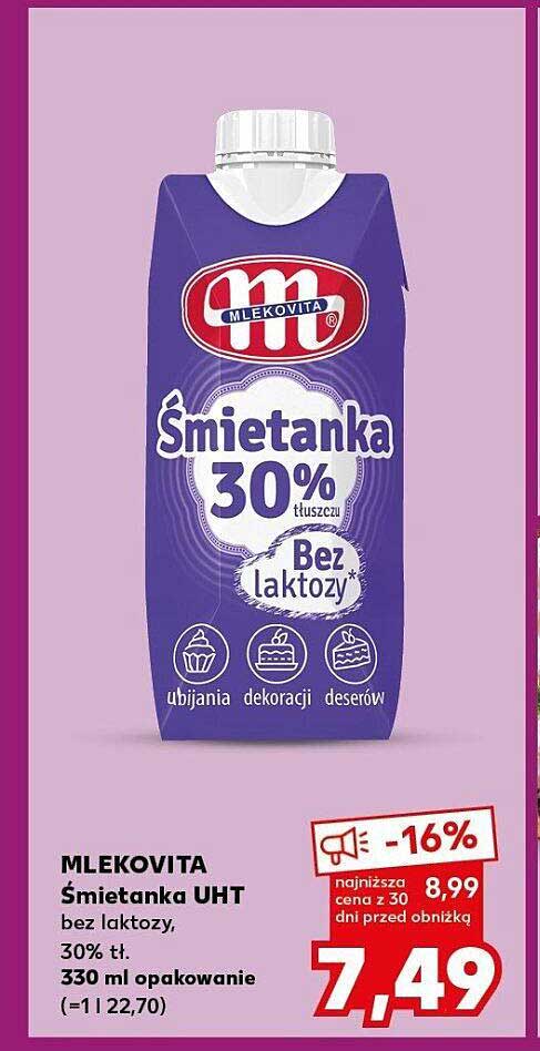 MLEKOVITA Śmietanka UHT bez laktozy, 30% t.l.