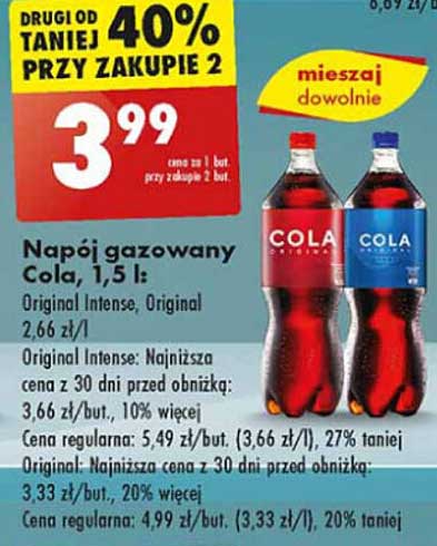 Napoje gazowane Cola, 1,5 l: Original Intense, Original