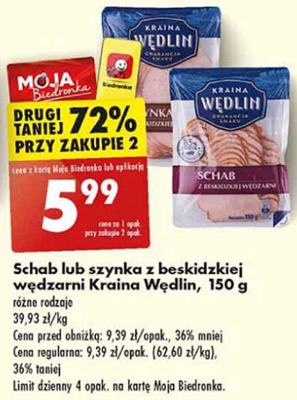 Schab lub szynka z beskidzkiej wędzarni Kraina Wędlin, 150 g