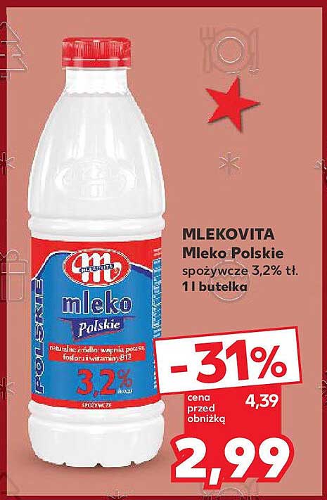 MLEKOVITA Mleko Polskie 3,2% 1l butelka