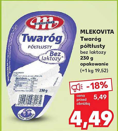 MLEKOVITA Twaróg półtłusty bez laktozy 230 g opakowanie