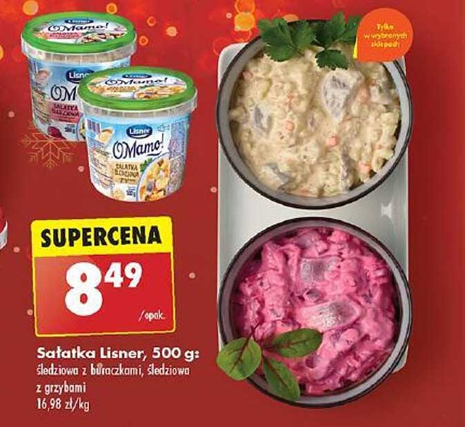 Sałatka Lisner, 500 g: śledziwa z buraczkami, śledziowa z grzybami