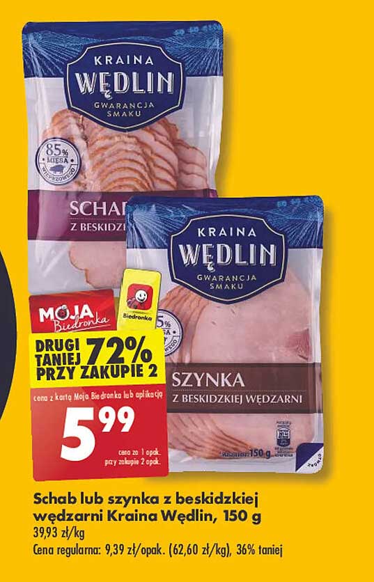 Schab lub szynka z beskidzkiej wędzarni Kraina Wędlin, 150 g