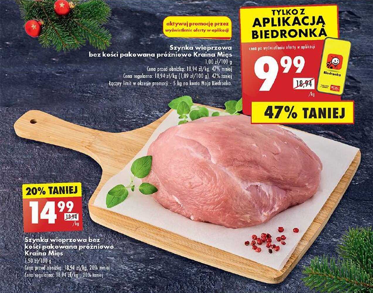 Szynka wieprzowa bez kości pakowana próżniowo Kraina Mięs